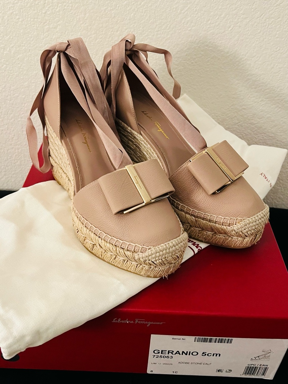 Salvatore Ferragamo Geranio Espadrille Wedge in Beige Pink